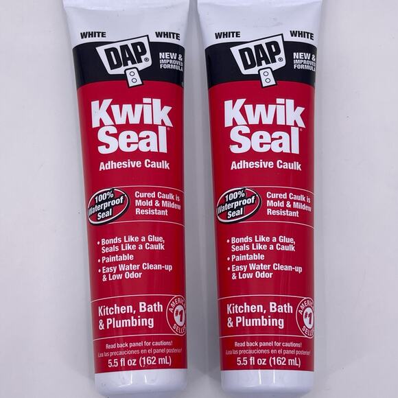 TWO White DAP Waterproof Kwik Seal Adhesive Caulk Low Odor Kitchen Bath Plumbing - Picture 2 of 6
